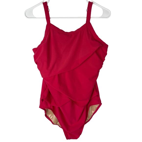 Miraclesuit Tiered Layered Slimming Shaping One Piece Swimsuit Underwire 14 - Picture 1 of 7